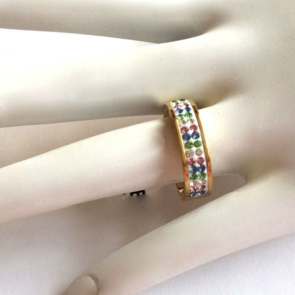 Gold Eternity Band Ring Size 6 8 9 10 11 Pink Blue Green Plated Stackable - Picture 3 of 10